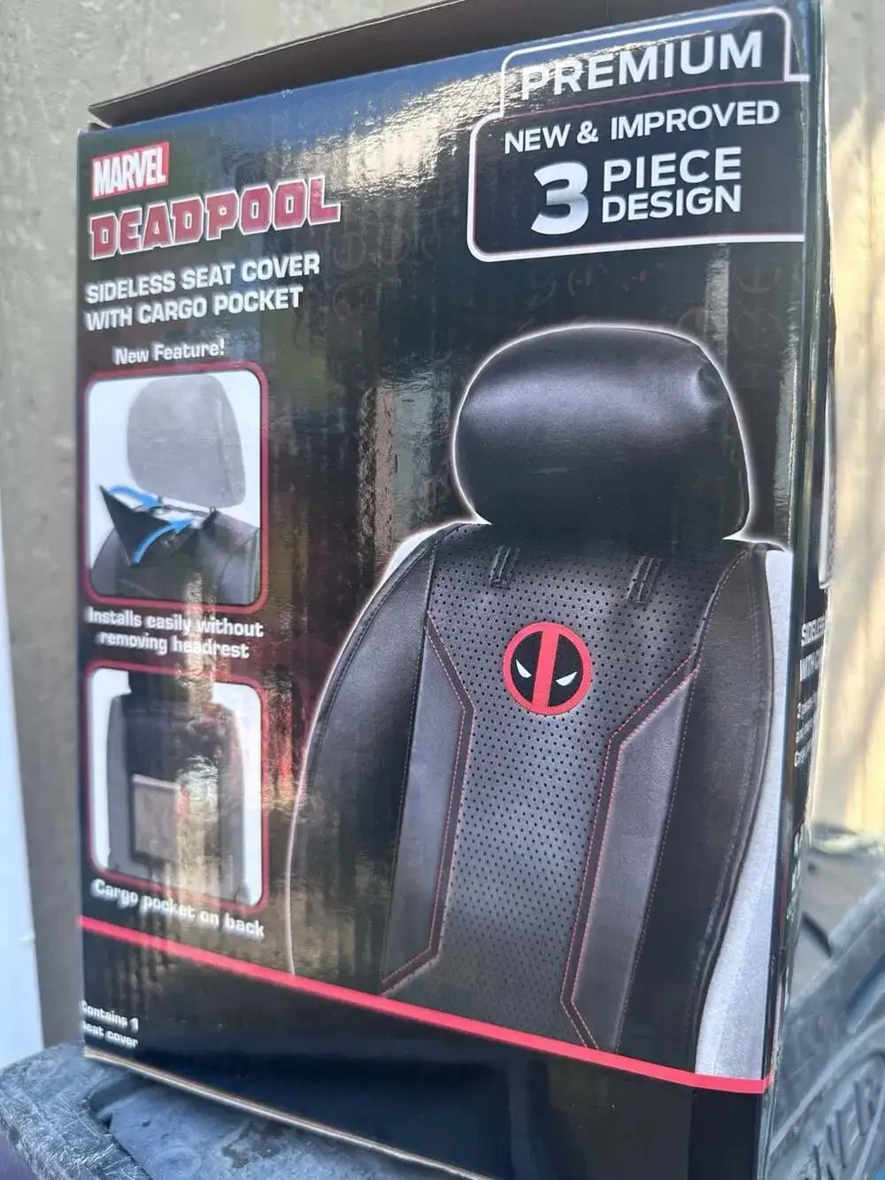 Marvel Deadpool Sideless Seat Cover With Cargo Pocket Premium 3 Piece Design